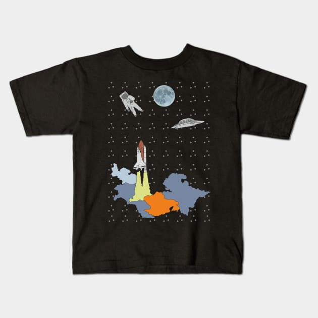 Space shuttle in the galaxy Kids T-Shirt by Alex